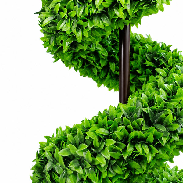 120cm Pair of Green Large Leaf Spiral Topiary Trees with Decorative Planters