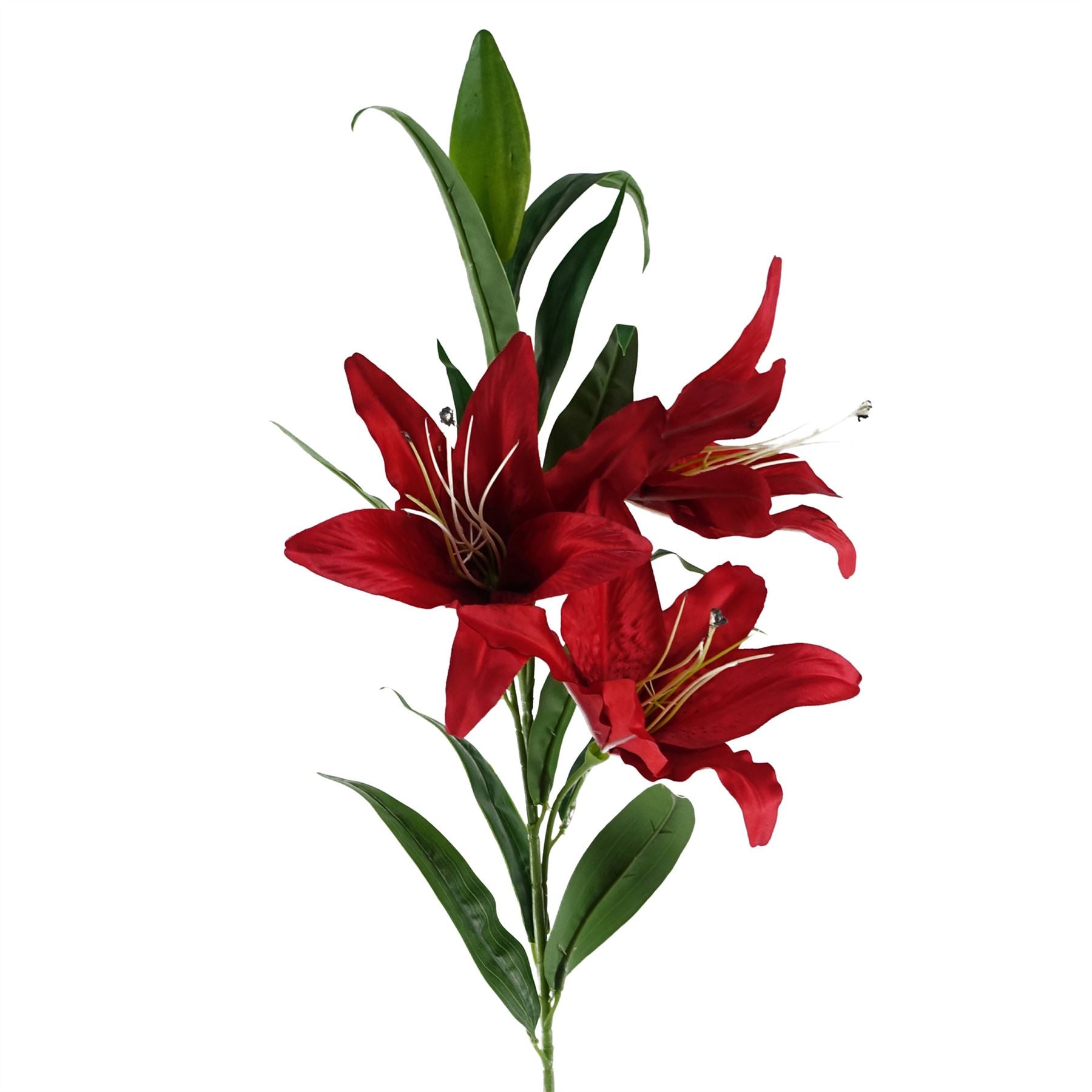 Pack of 6 x Artificial Flowers Large Red Lily Stem - 3 Flowers 100cm