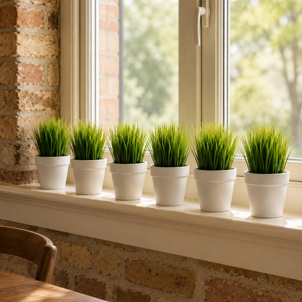 Pack of 6 x 22cm Artificial Grass Plant - Premium Quality