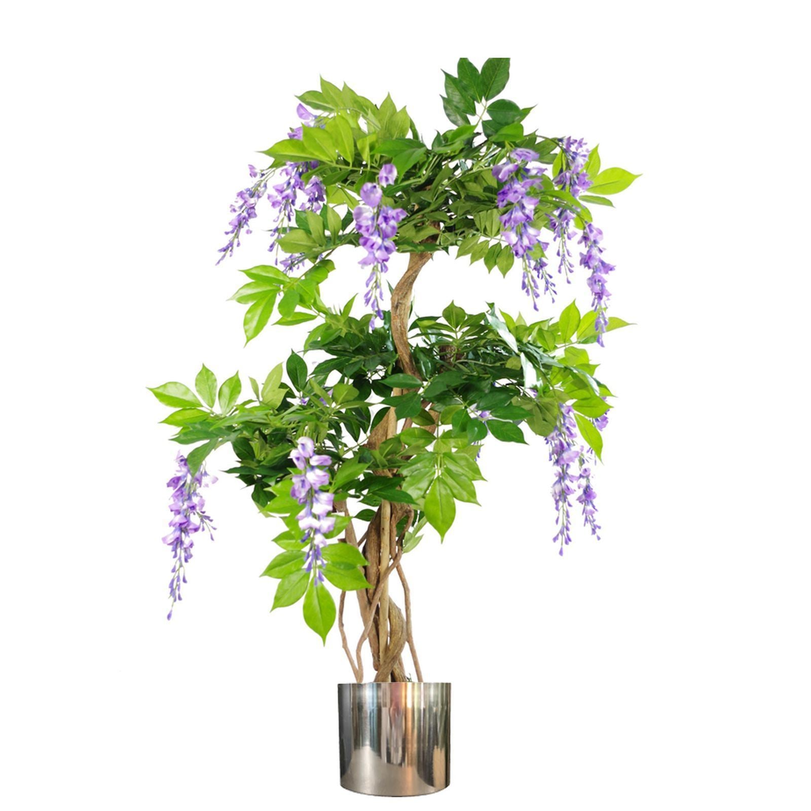 Artificial Wisteria Tree Plant 110cm Artificial Purple Silver Planter 110cm Botanik