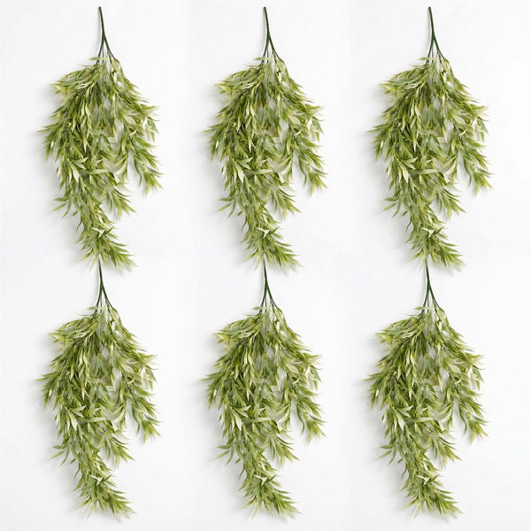 Pack of 6 x 80cm Italian Ruscus Hanging Plant with Realistic Foliage - Light Green - Premium Quality