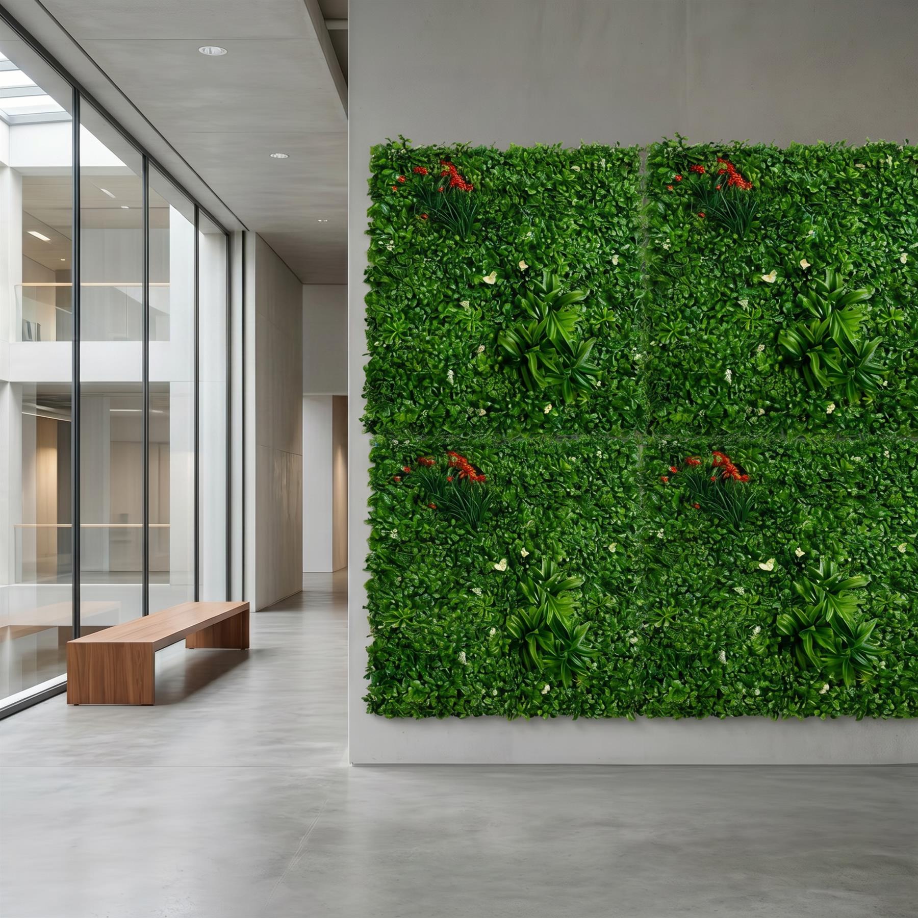 100cm Artificial Mixed Foliage Green Wall Panel with Floral Detail Faux Living Wall