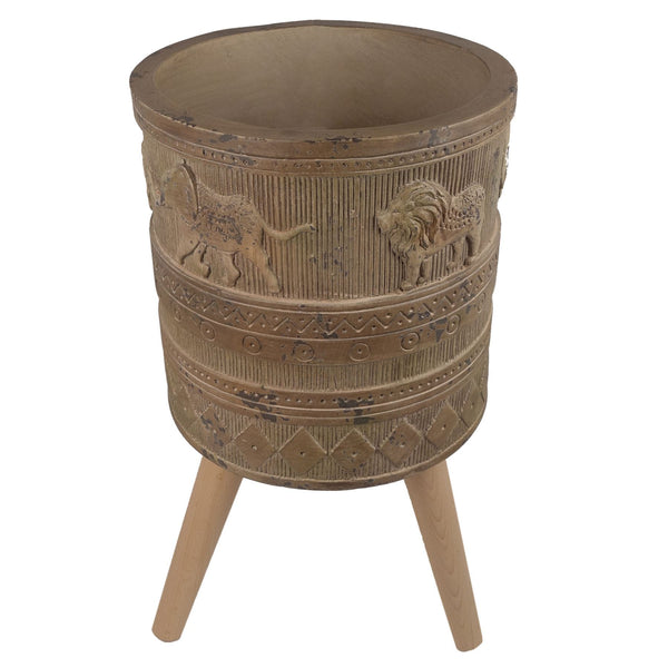 55cm x 29cm Jungle Planter with Legs Embossed Lion Elephant Large - Premium Quality