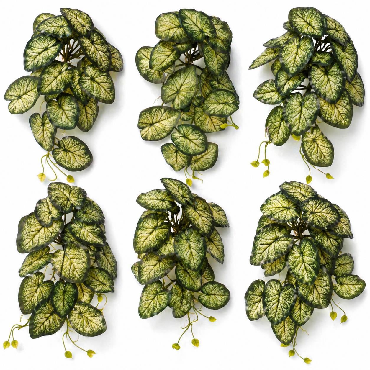 Pack of 6 x 25cm Artificial Trailing Variegated Caladium Vine Plant Dark Green - Premium Quality