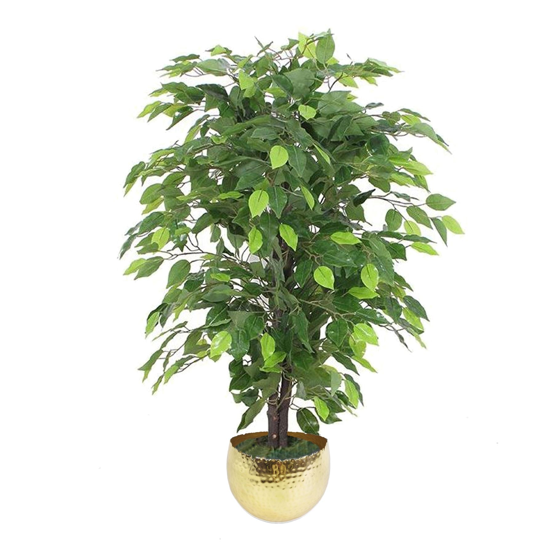 Artificial Ficus Tree Plant Green Bushy Ficus 90cm Gold Planter