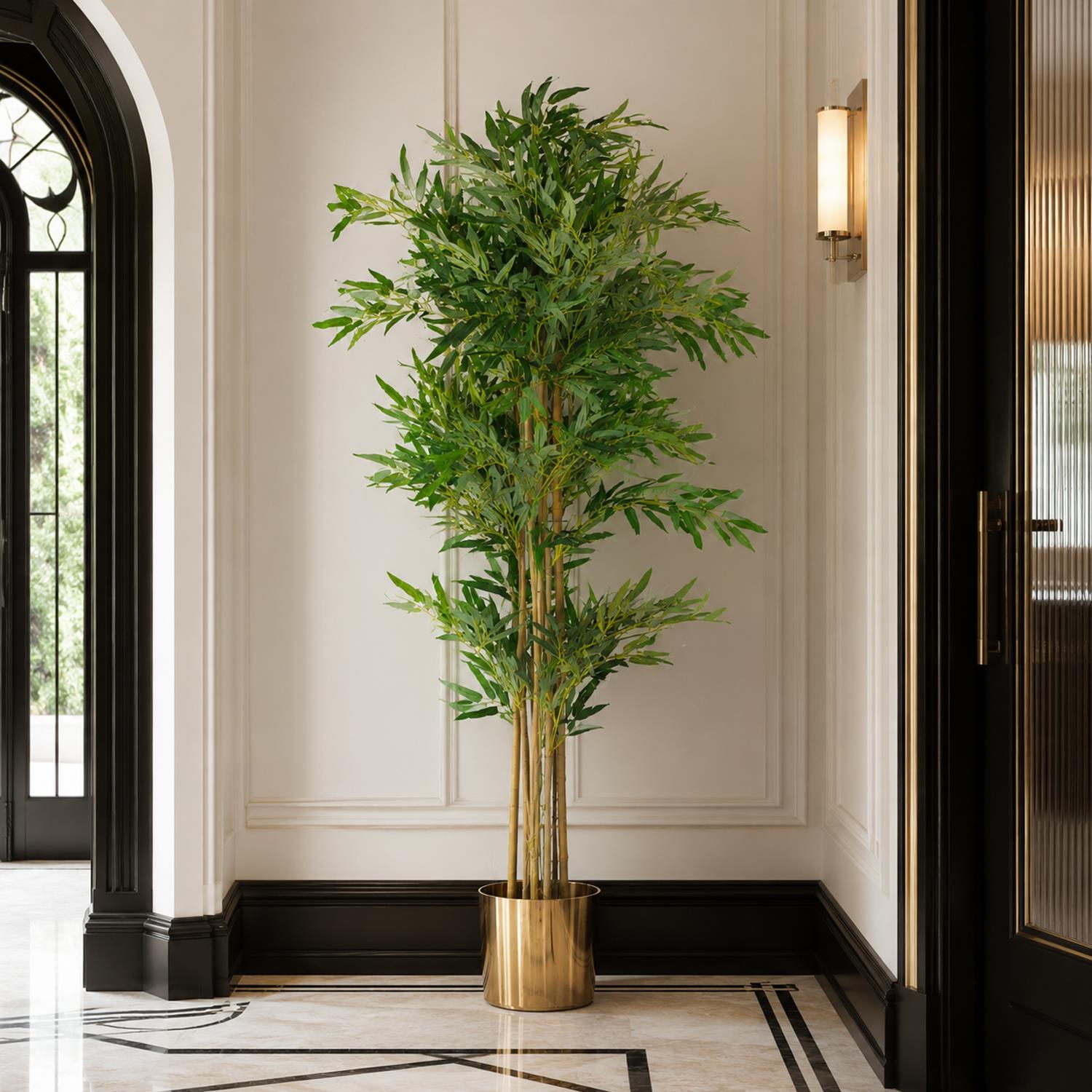 150cm (5ft) Natural Look Artificial Bamboo Plants Trees - XL with Gold Metal Planter