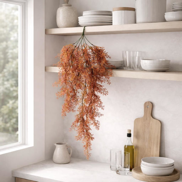 Pack of 6 x 80cm Artificial Coral Fern Trailing Plant Autumn Orange Hanging Foliage