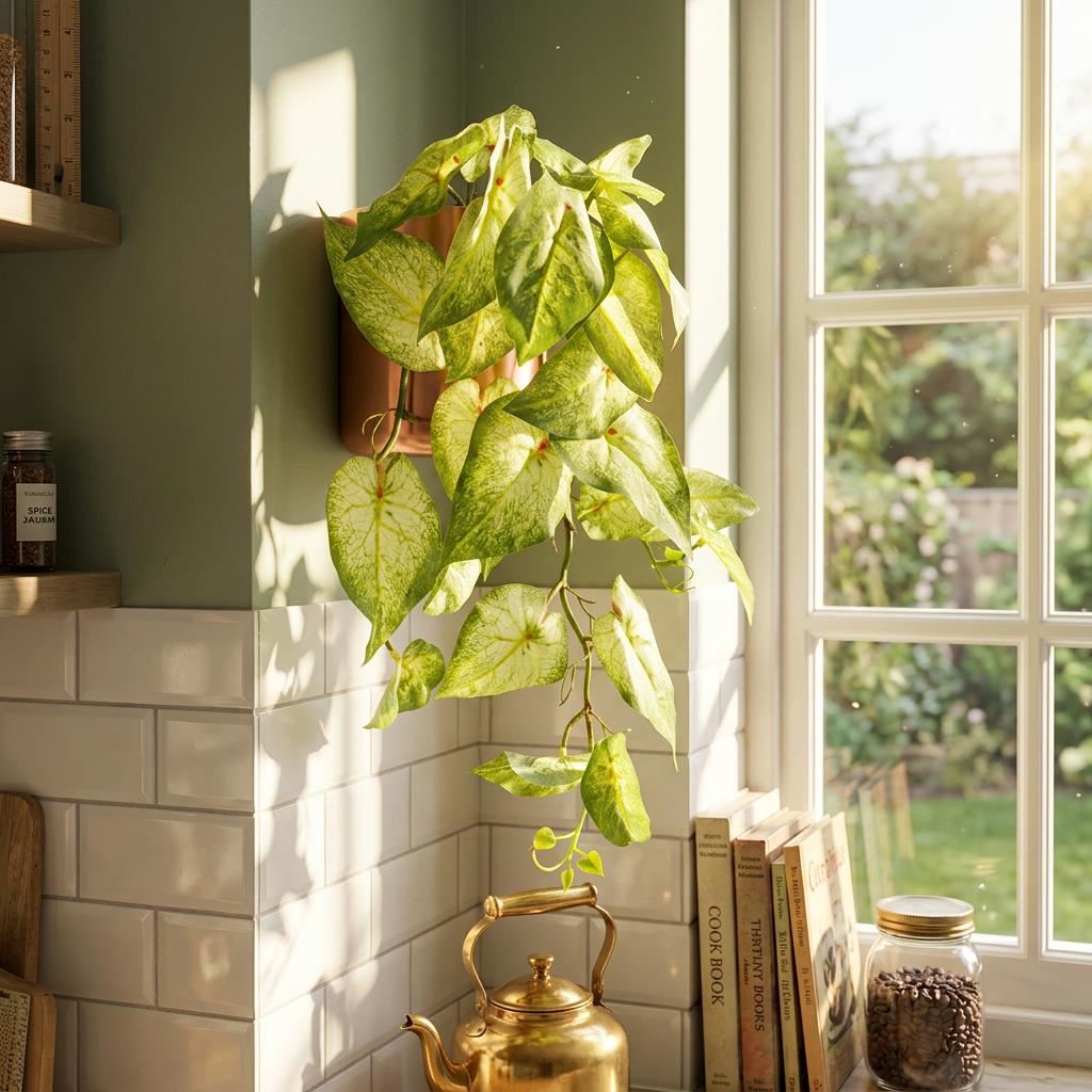 25cm Artificial Trailing Variegated Caladium Vine Plant Light Green - Premium Quality
