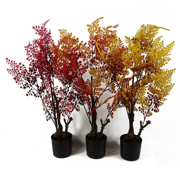 Artificial Autumn Trees Red Fern Tree Plant 70cm Leaf