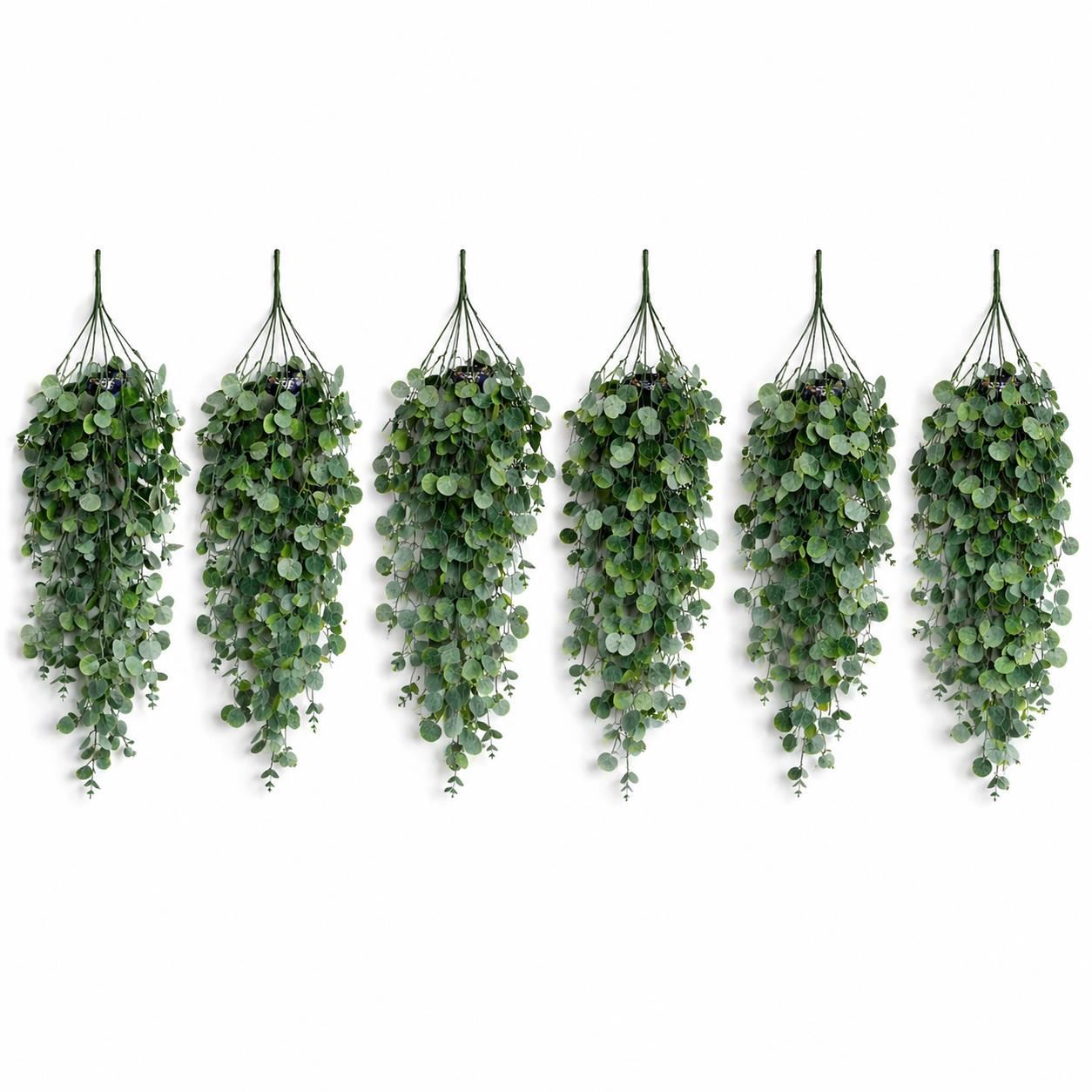 Pack of 6 x 75cm Artificial Trailing Round Botanik Hanging Foliage Plant - Soft Eucalyptus Green - Premium Quality