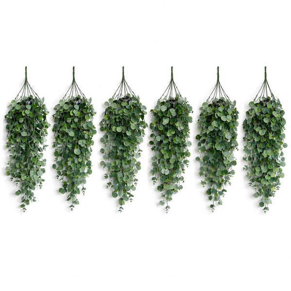 Pack of 6 x 75cm Artificial Trailing Round Botanik Hanging Foliage Plant - Soft Eucalyptus Green - Premium Quality