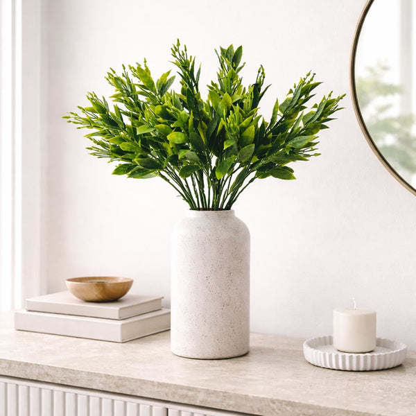 Pack of 6 x 32cm Artificial Green Foliage Spray Stem – Faux Leafy Decorative Greenery