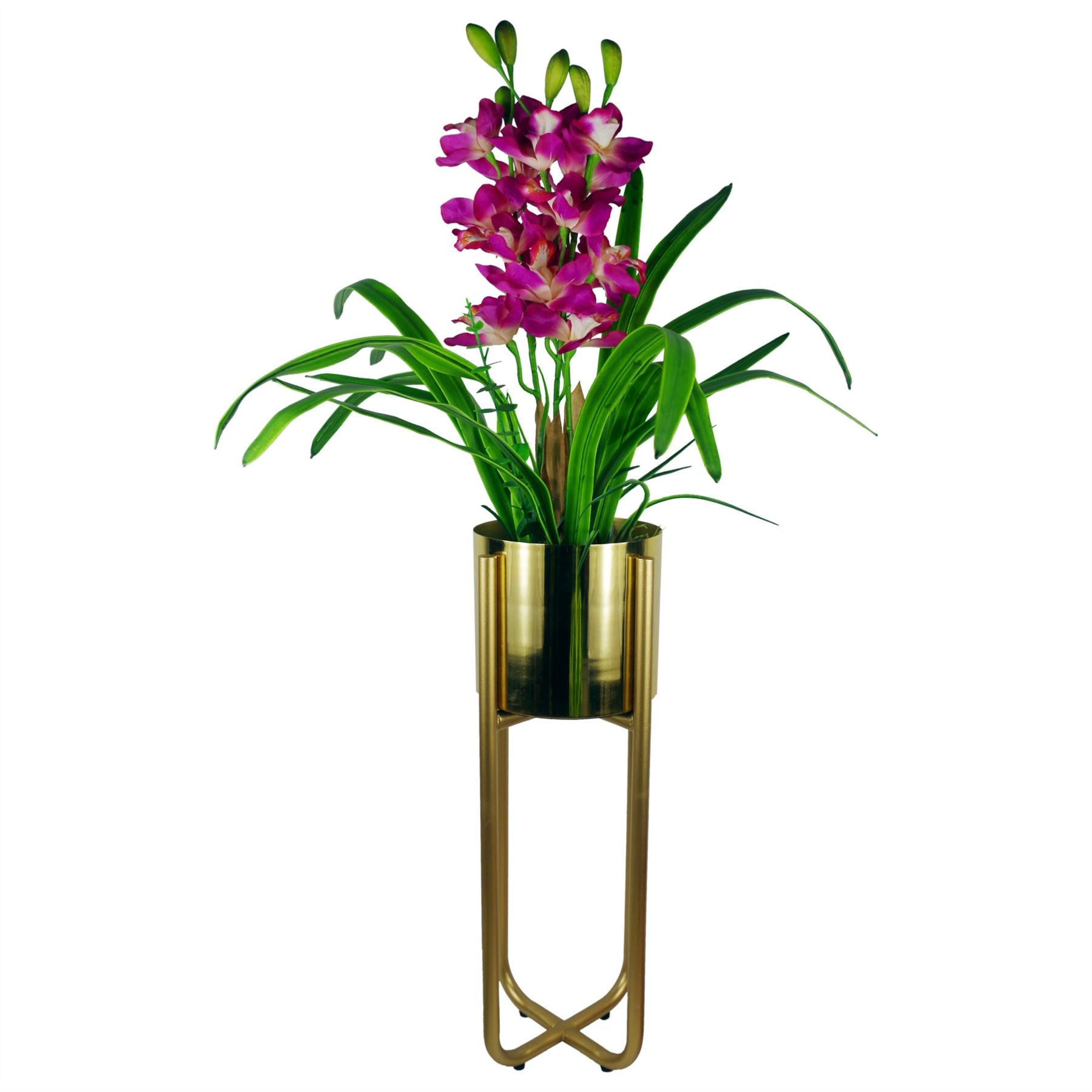 Metal Planter Stand Gold Stand Gold Metal Plant Pot 62cm x 18cm Leaf Design UK Botanik