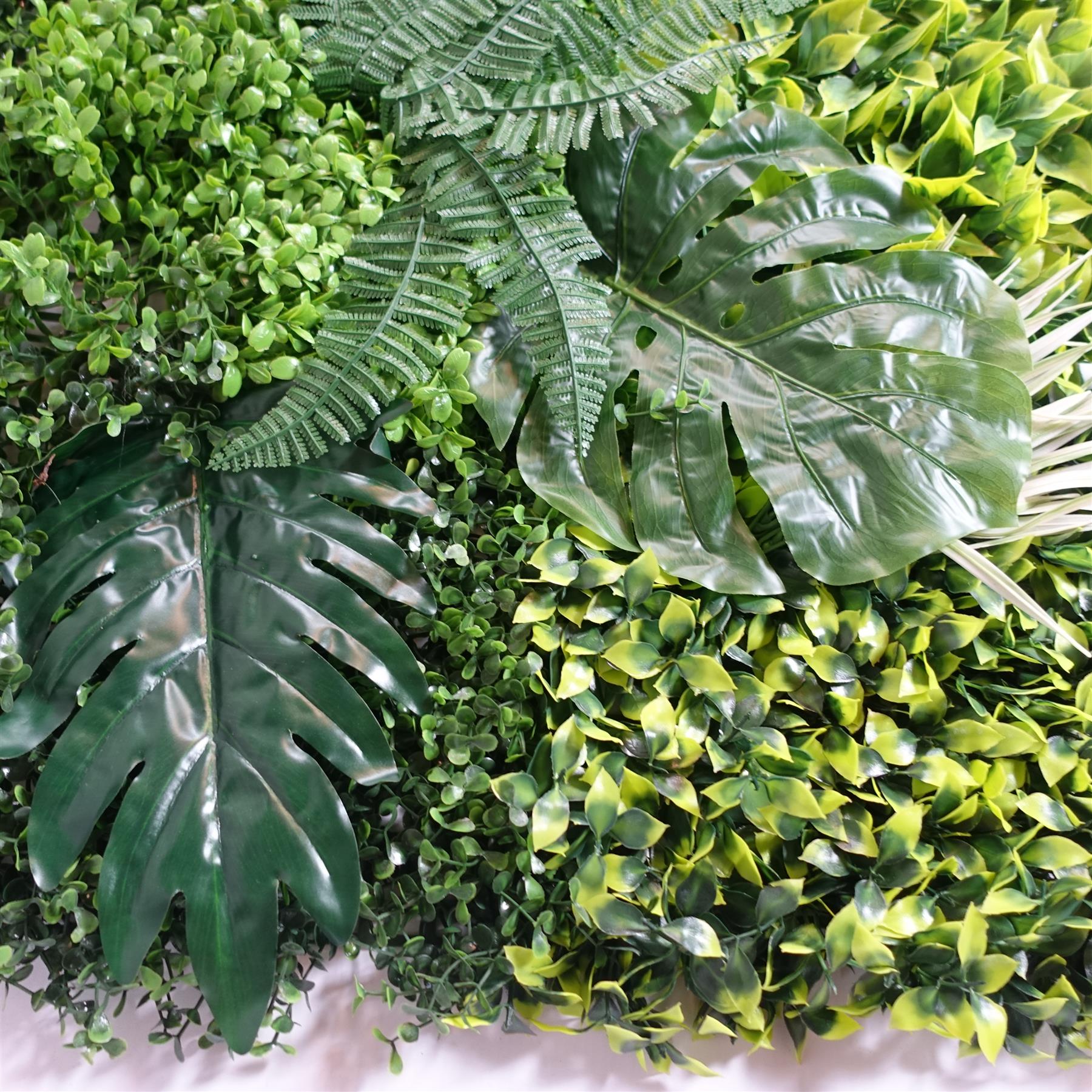 100cm Artificial Tropical Mixed Green Wall Panel with Monstera and Fern Foliage