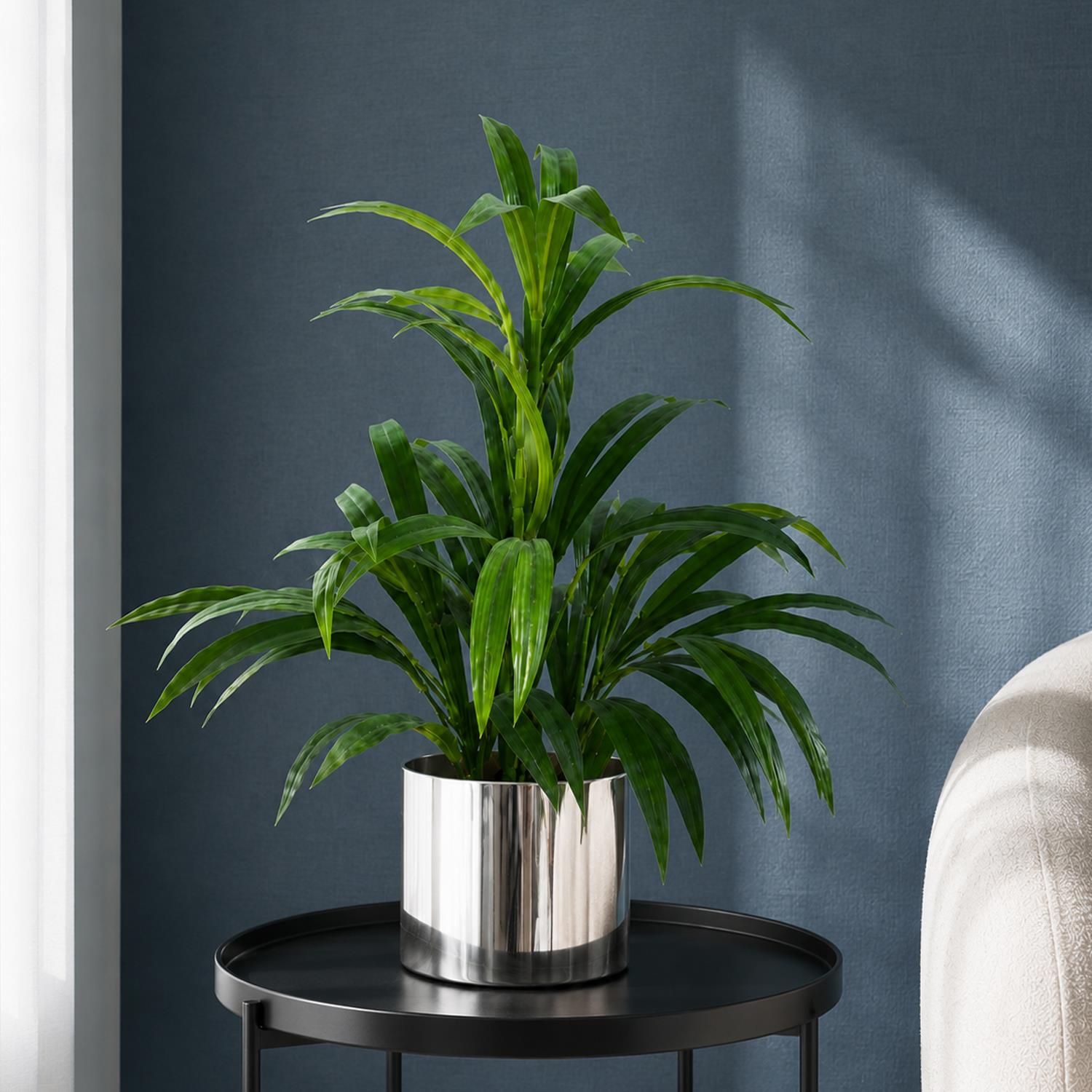 Artificial Plant Bamboo Silver Metal Planter 65cm Realistic Leaf Design Botanik