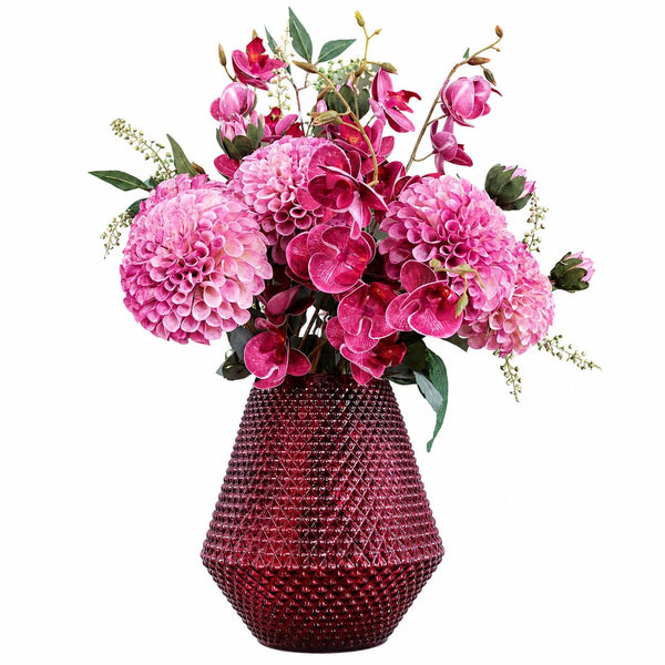 Leaf 50cm Pretty Pink Dahlia Display Glass Vase