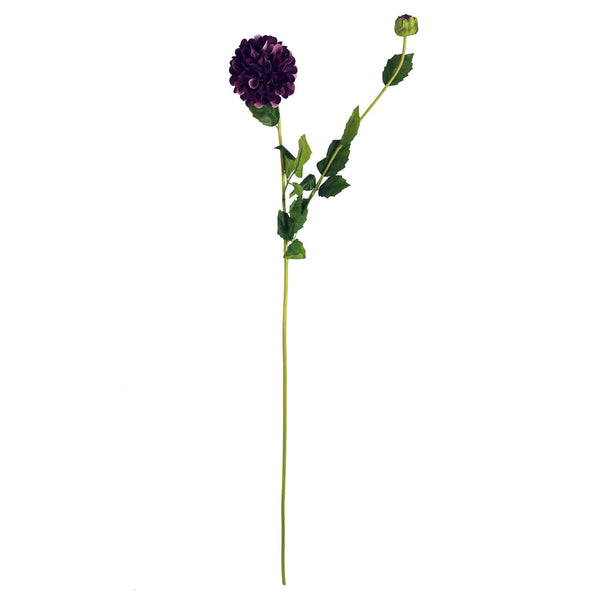 Pack of 6 x 75cm Artificial Dahlia PomPom Flower Stem Purple - Premium Quality