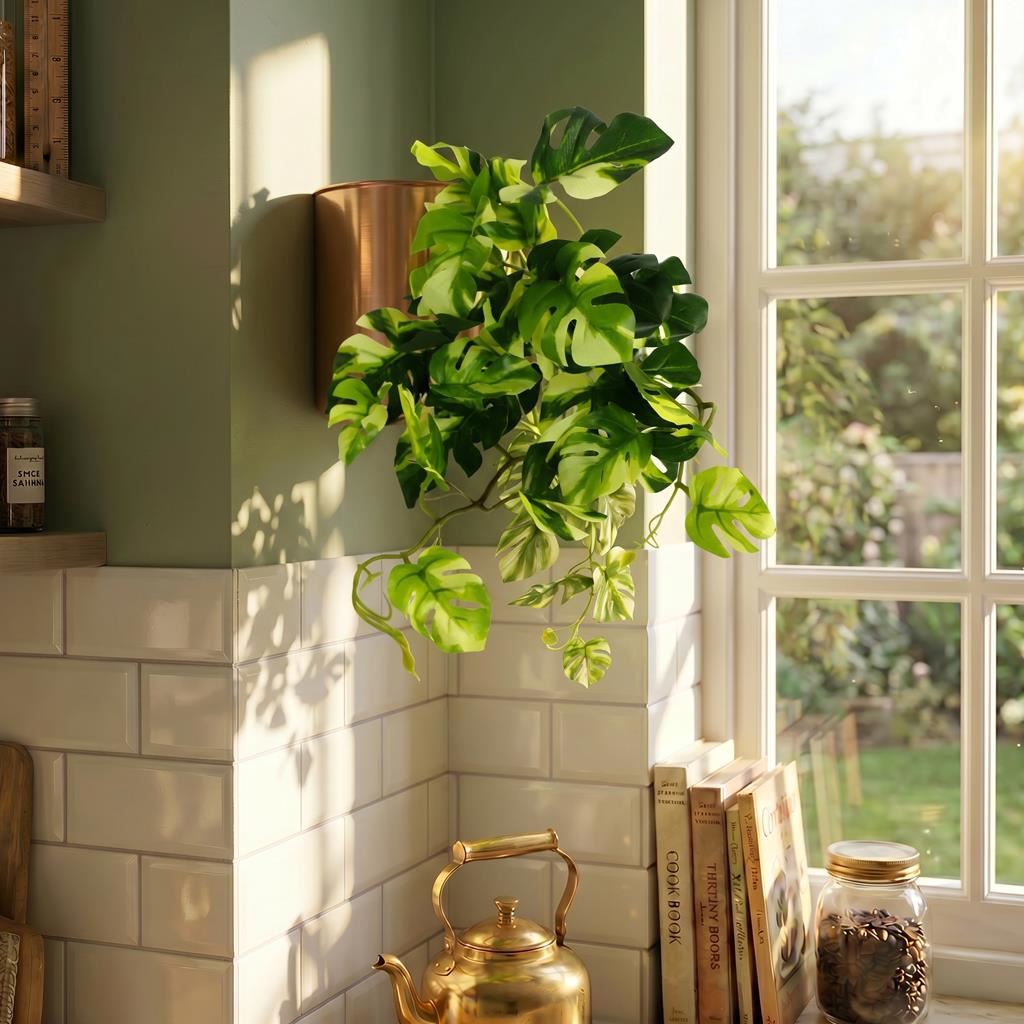 Pack of 6 x 25cm Artificial Trailing Variegated Monstera Vine Plant