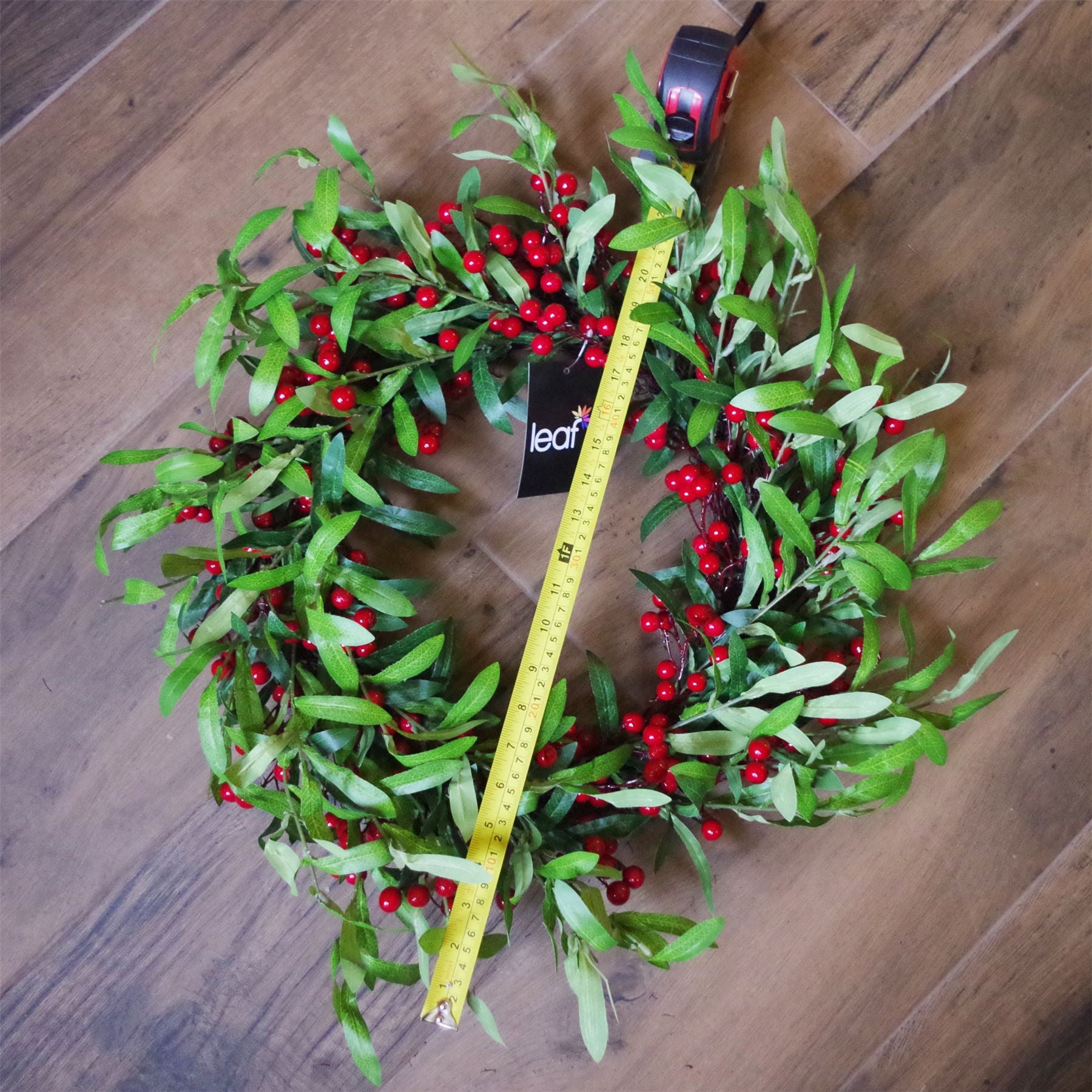 Christmas Mistletoe Leaf and Red Berry Floristry Wreath 60cm 24 inch Botanik