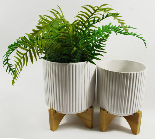 Ceramic Plant Pot Planter Bamboo White 17 x 17 x 21cm