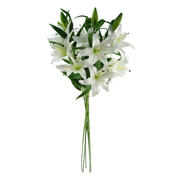 Pack of 6 x Artificial Flowers Large White Lily Stem - 3 Flowers 100cm