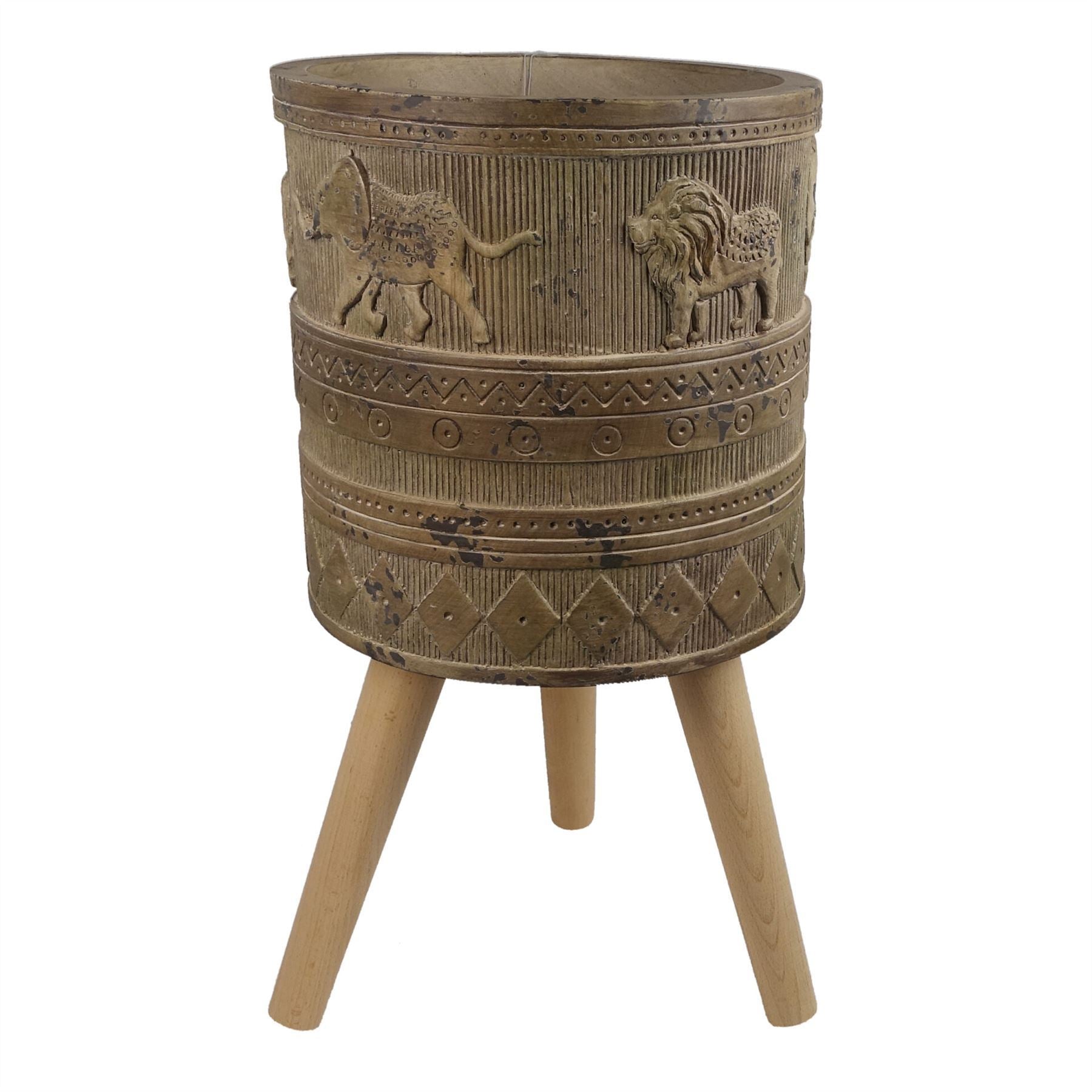 55cm x 29cm Jungle Planter with Legs Embossed Lion Elephant Large - Premium Quality
