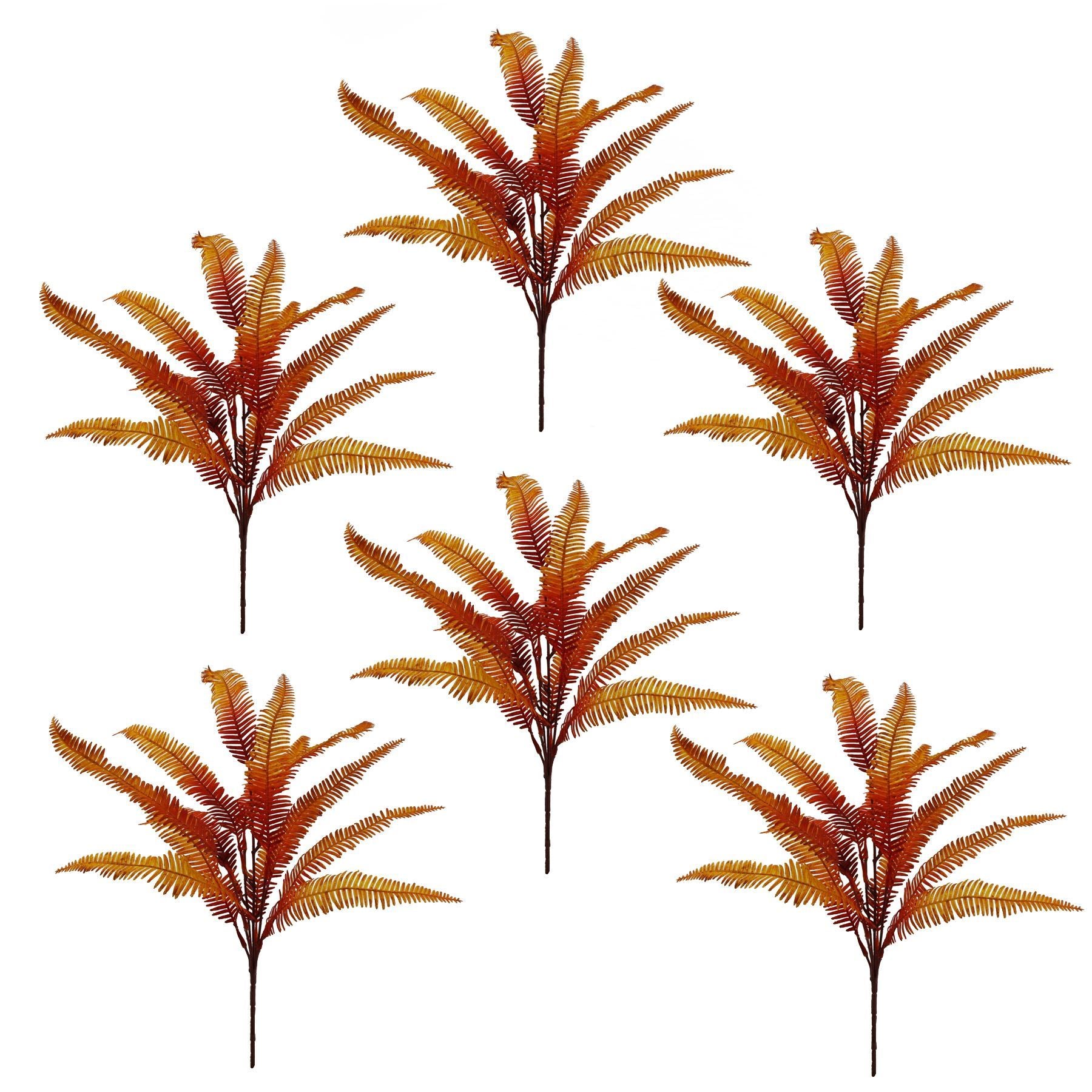 6 x 55cm Artificial Autumn Fern Bush Plant - Premium Quality