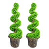 90cm Pair of Green Large Botanik Spiral Topiary Trees with Decorative Planters - Premium Quality