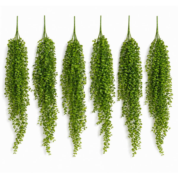 Pack of 6 x 90cm Artificial Trailing Hanging Plant Green Faux Cascading Foliage - Premium Quality