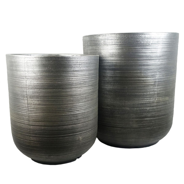 47cm x 41cm Coya Silver Ridged Planter Extra Large Composite Plant Pot - Premium Quality