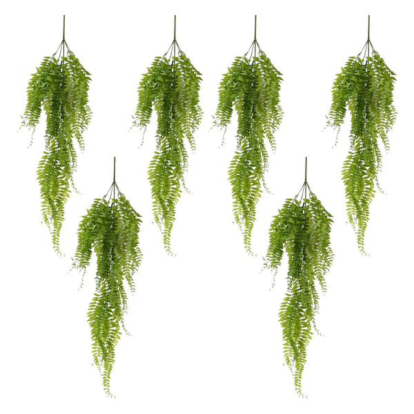 Pack of 6 x 100cm Artificial Trailing Green Botanik Hanging Fern Plant with Wired Top Stems - Premium Quality