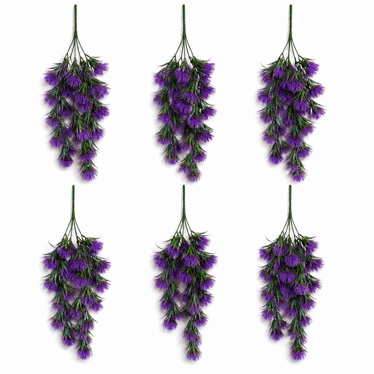 Pack of 6 x 75cm Artificial Purple Thistle Trailing Hanging Plant Faux Floral - Premium Quality