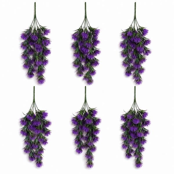 Pack of 6 x 75cm Artificial Purple Thistle Trailing Hanging Plant Faux Floral - Premium Quality