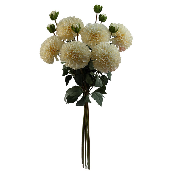 6 x Dhalia PomPom Artificial Flowers Cream