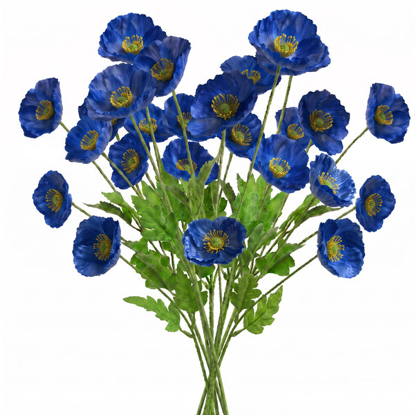 Pack of 6 x 60cm Artificial Blue Poppy Sprays - 4 Flowers Each