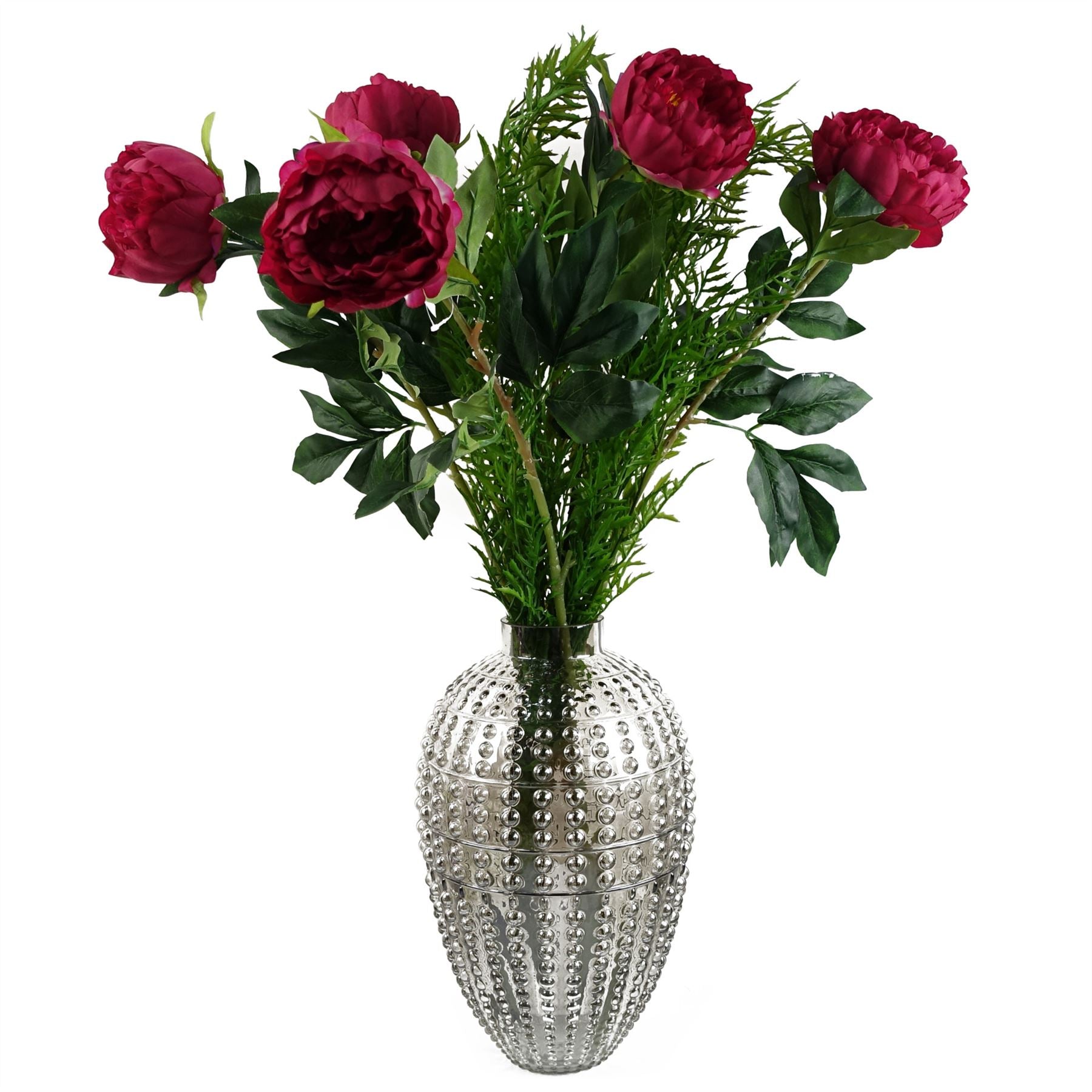 Leaf 80cm Bubble Vase Artificial Peony Flowers