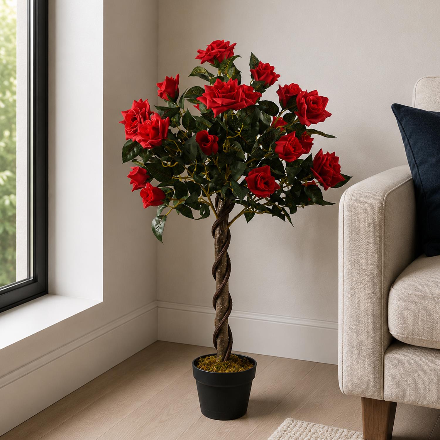 Artificial Red Rose Tree Wedding Twisted Vine Detail 90cm (3ft) - Premium Quality