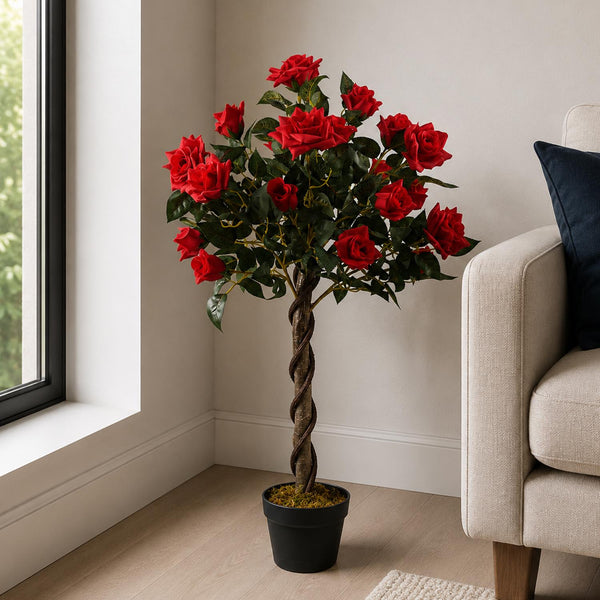 Artificial Red Rose Tree Wedding Twisted Vine Detail 90cm (3ft) - Premium Quality