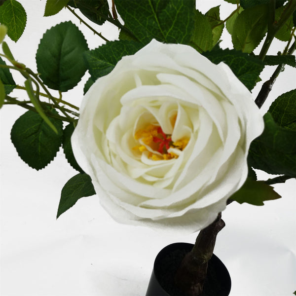 Leaf Design 70cm White Camellia Rose Plant Artificial