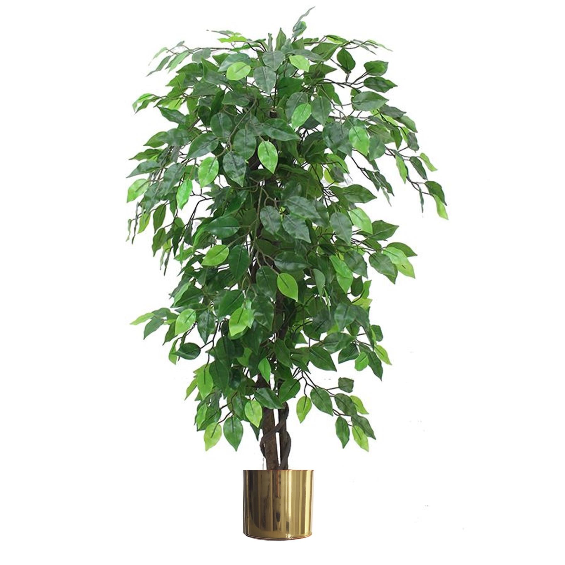 120cm Artificial Ficus Tree / Plant - Large Bushy Shape Gold Metal Planter - Premium Quality