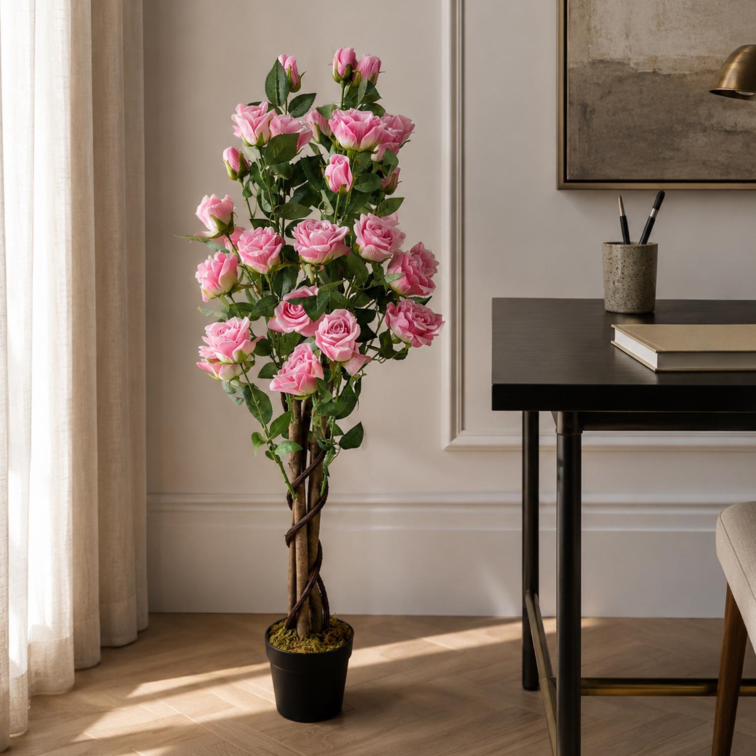 105cm Artificial Pink Rose Tree - Premium Quality