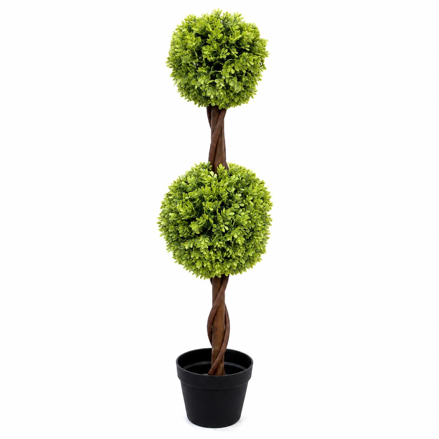 90cm Pair of Green Double Ball Topiary Trees - Premium Quality
