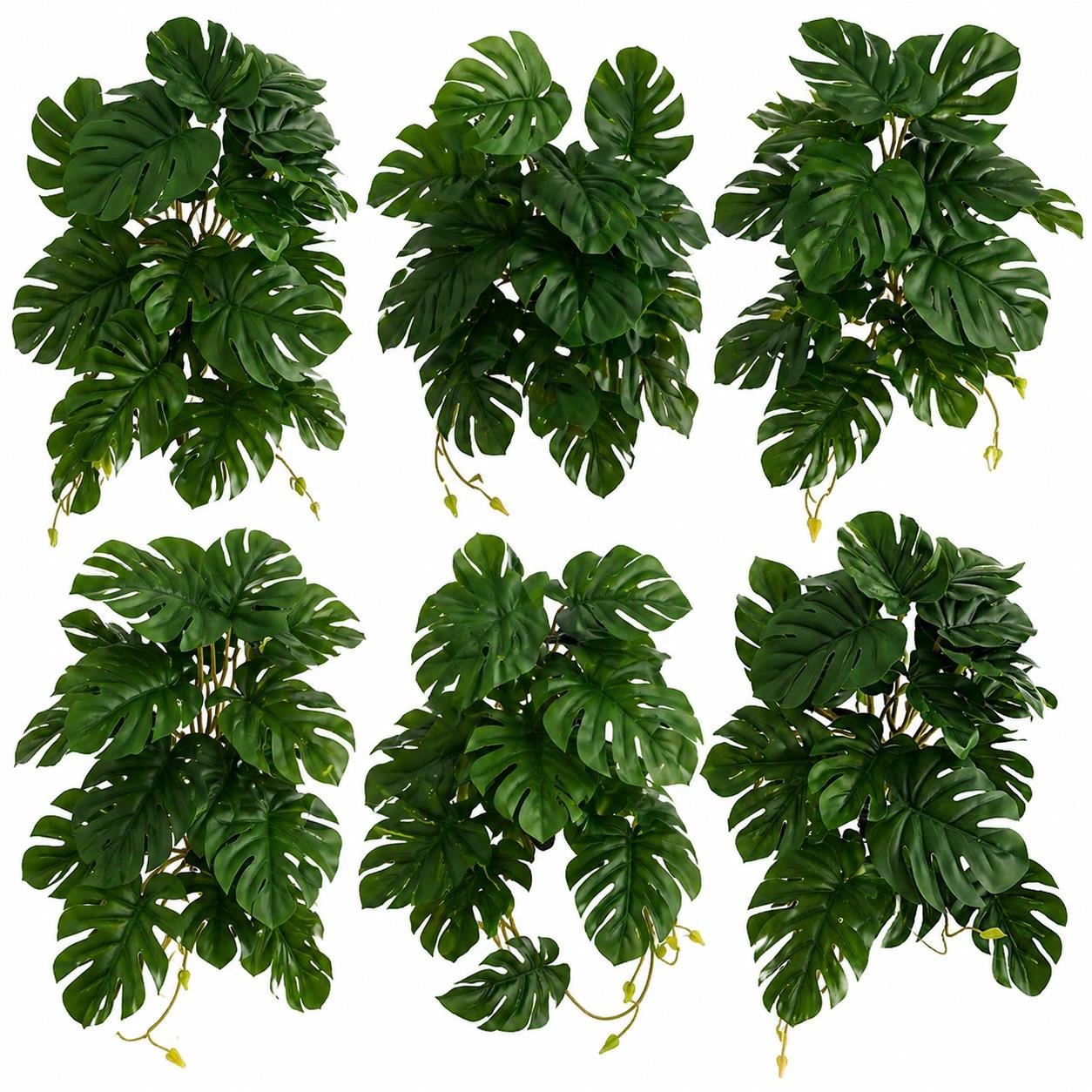 Pack of 6 x 25cm Realistic Monstera Stem Plant - Dark Green - Premium Quality