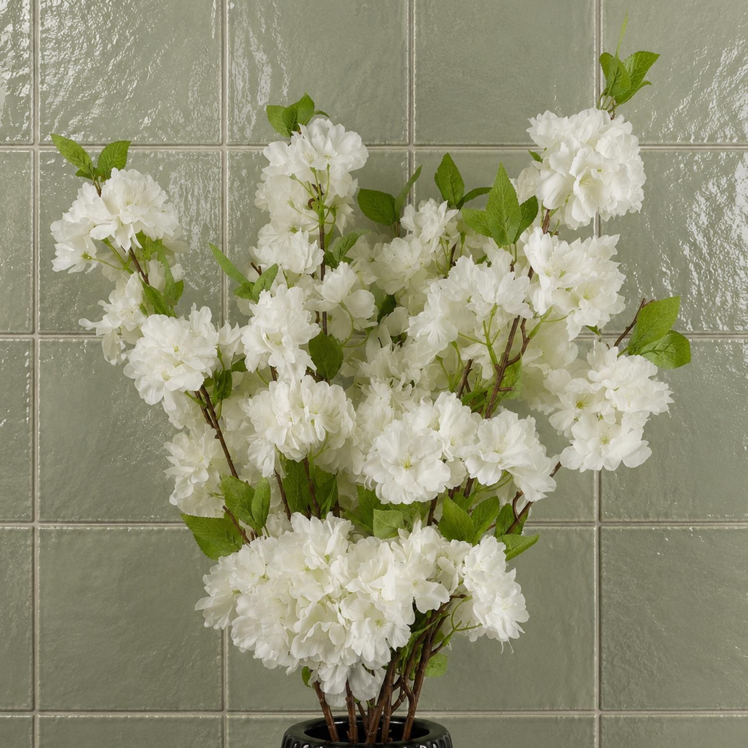 Pack of 6 x 100cm White Artificial Blossom Stem - Premium Quality