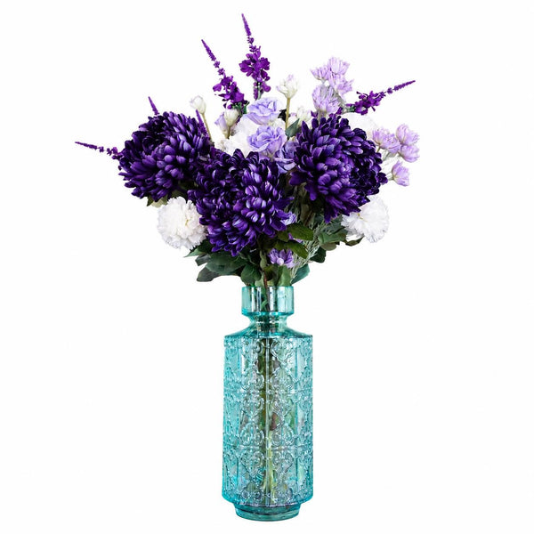 80cm Purple Chrysanthemum Arrangement Glass Vase - Premium Quality