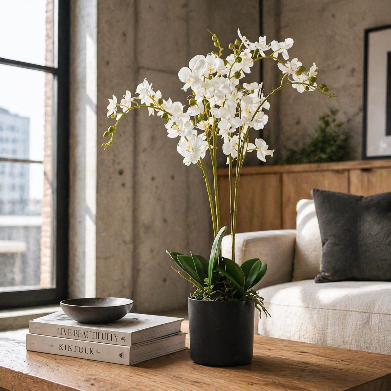 60cm Artificial Luxury Orchid - Triple Stem - White Realistic Plant