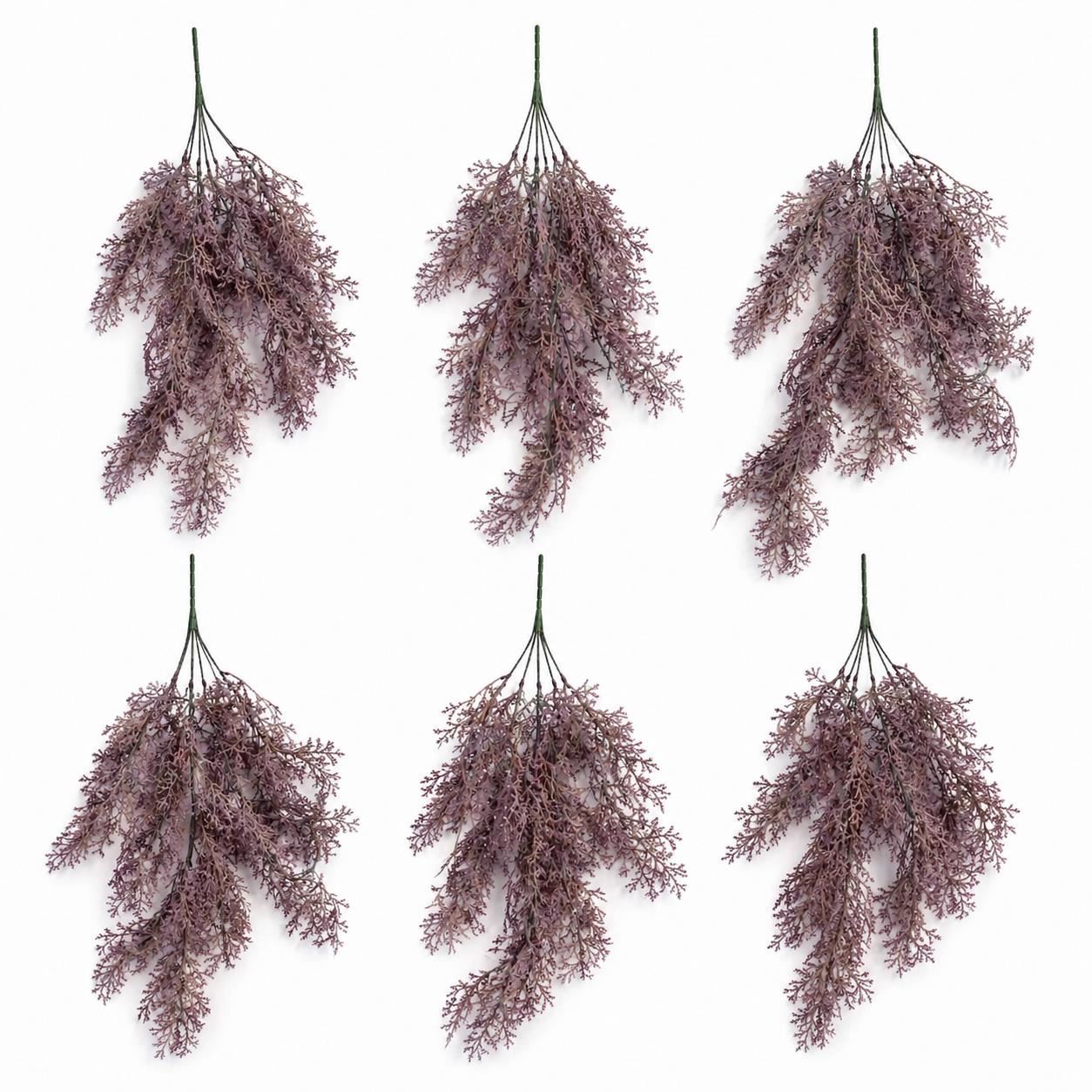 Pack of 6 x 80cm Artificial Dusky Purple Coral Fern Trailing Plant Decorative Hanging Foliage - Premium Quality
