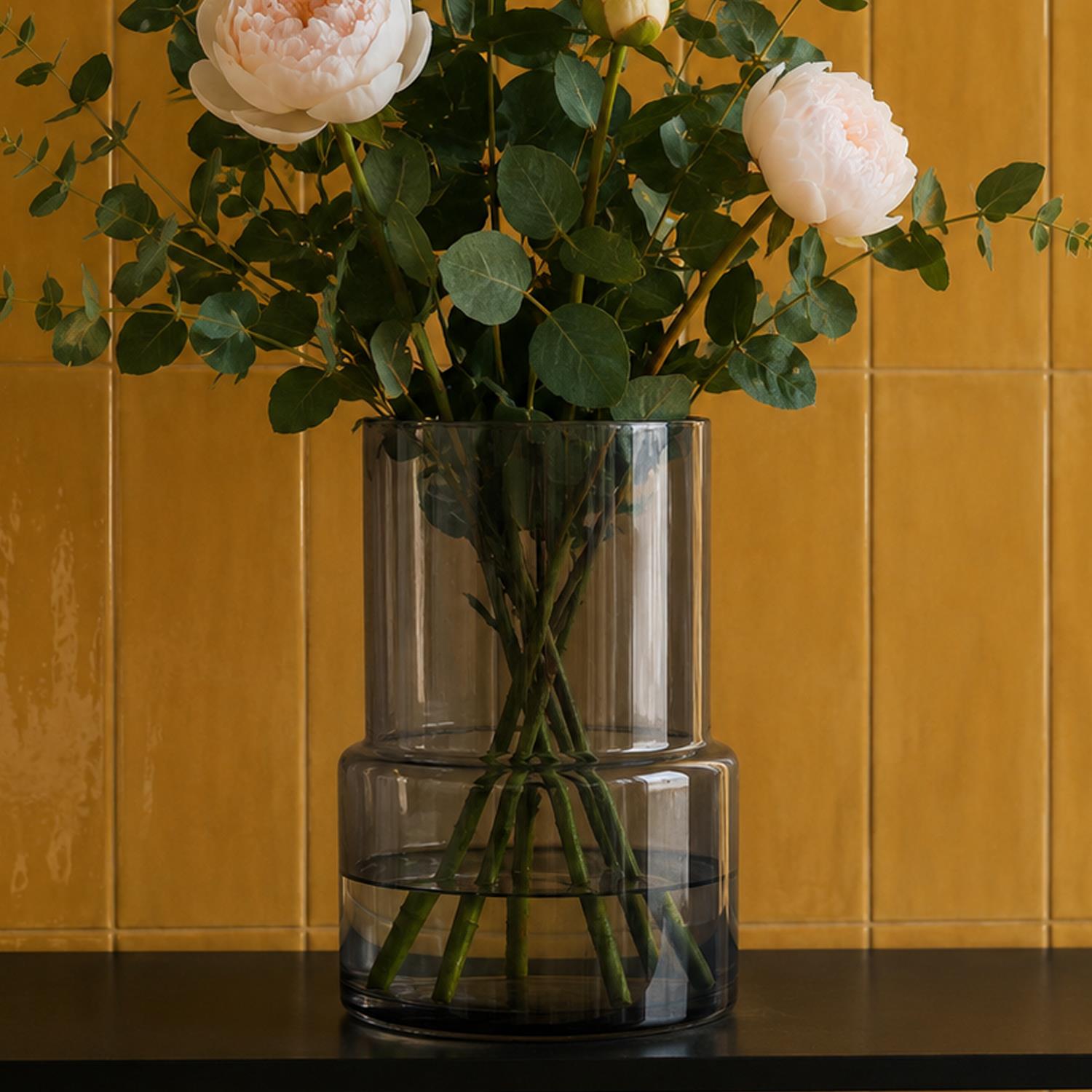 Glass Vase Grey Smoke Glass Vase 26cm Botanik