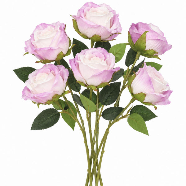 Pack of 6 x 55cm Artificial Pink and Cream Rose Stems