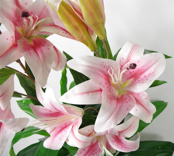 Artificial 90cm (3ft) Lily Stargazer Style Lillies Plant Large Flowers Pink